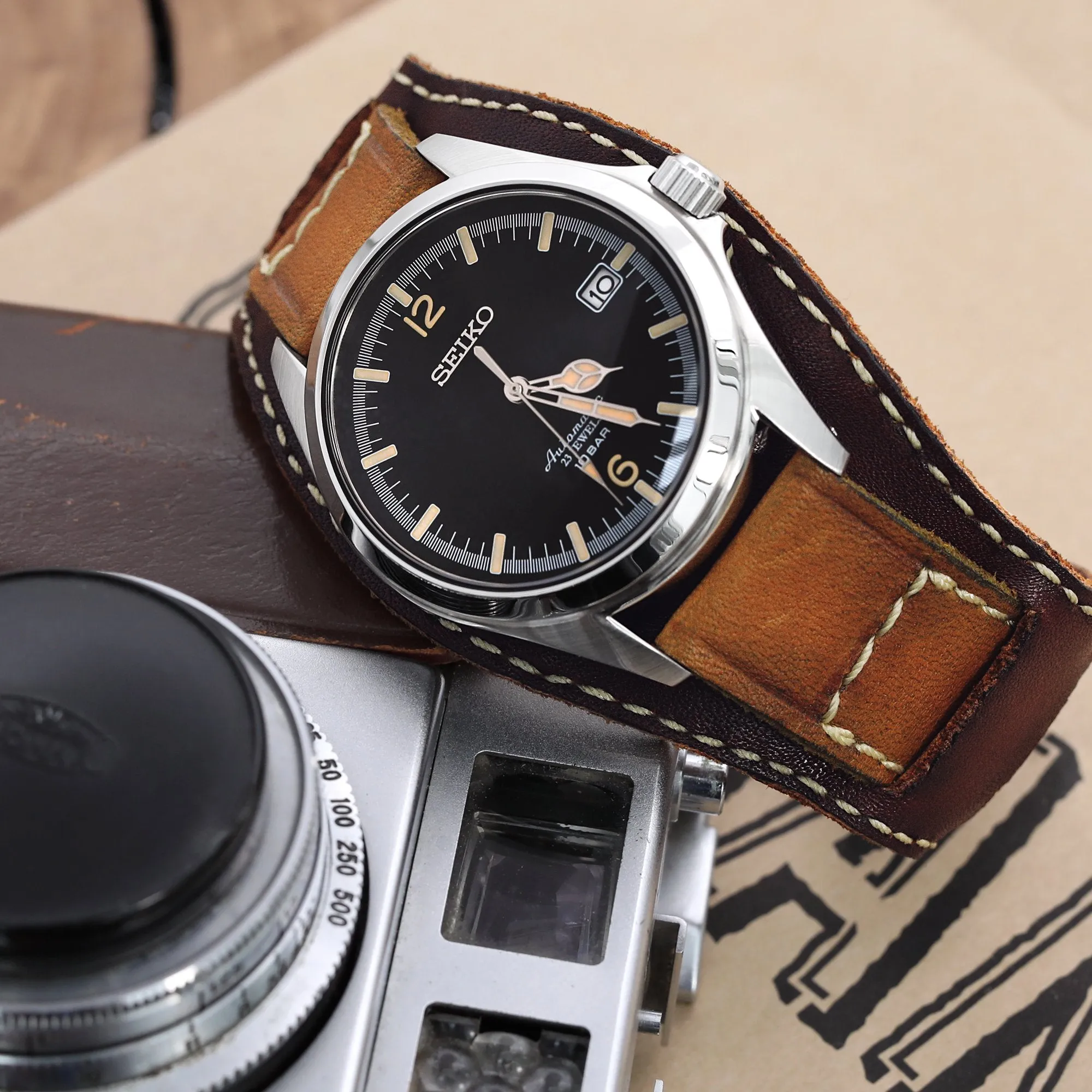 20mm, 22mm Gunny X MT '74' Light Brown Handmade Quick Release Reversible Bund Leather Strap