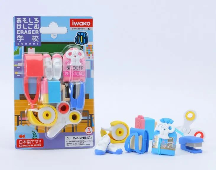 38342 IWAKO SCHOOL ERASER CARD-10 CARDS