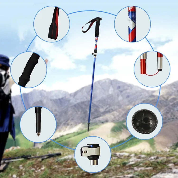 5 Node Portable Foldable Aluminium Alloy Alpenstocks Trekking Poles, Folding Length : 35CM (Blue)