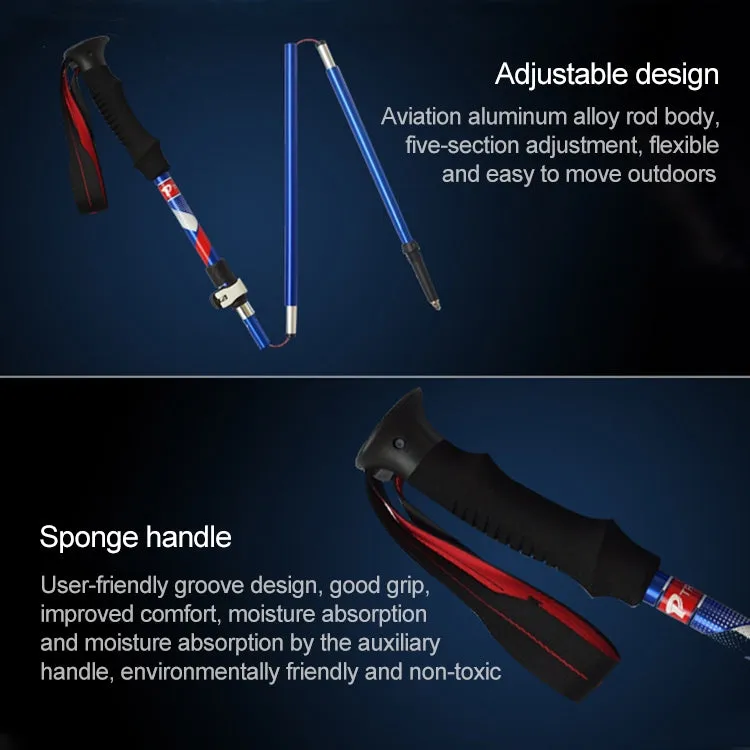 5 Node Portable Foldable Aluminium Alloy Alpenstocks Trekking Poles, Folding Length : 35CM (Blue)