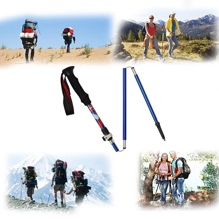 5 Node Portable Foldable Aluminium Alloy Alpenstocks Trekking Poles, Folding Length : 35CM (Blue)