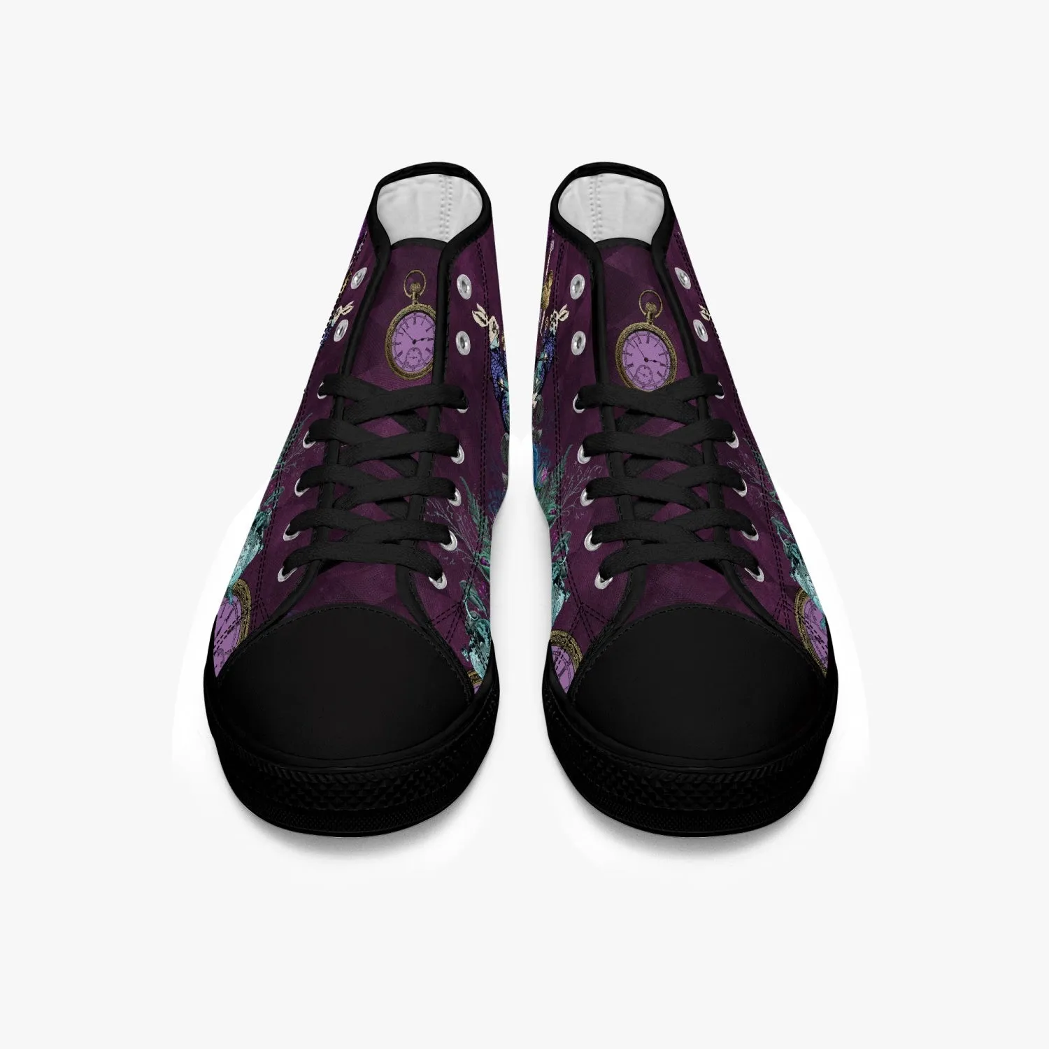 Alice in Wonderland Gothic high top womens sneakers  - The White Rabbit and Alice Pastel Goth sneakers (JPREG52)