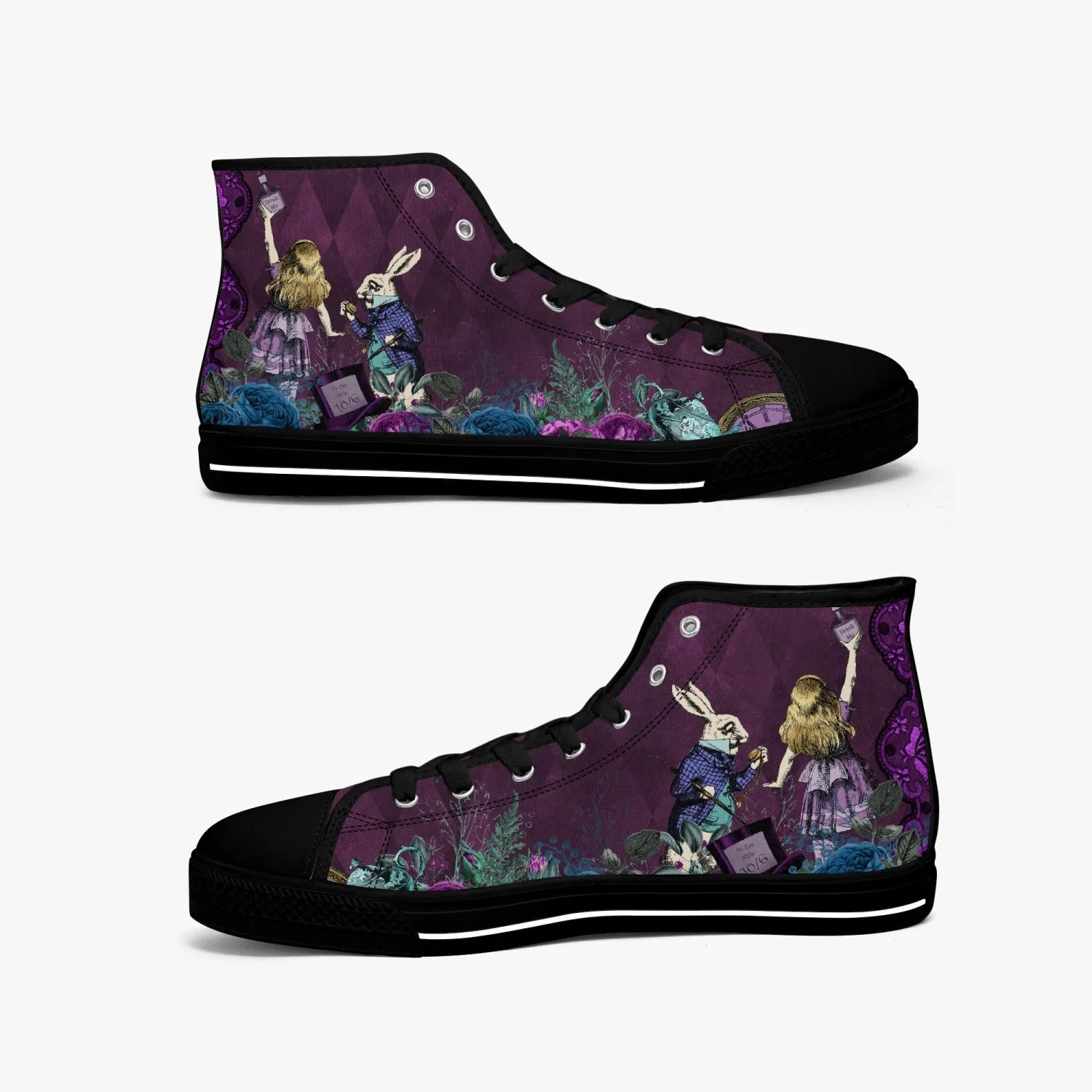 Alice in Wonderland Gothic high top womens sneakers  - The White Rabbit and Alice Pastel Goth sneakers (JPREG52)