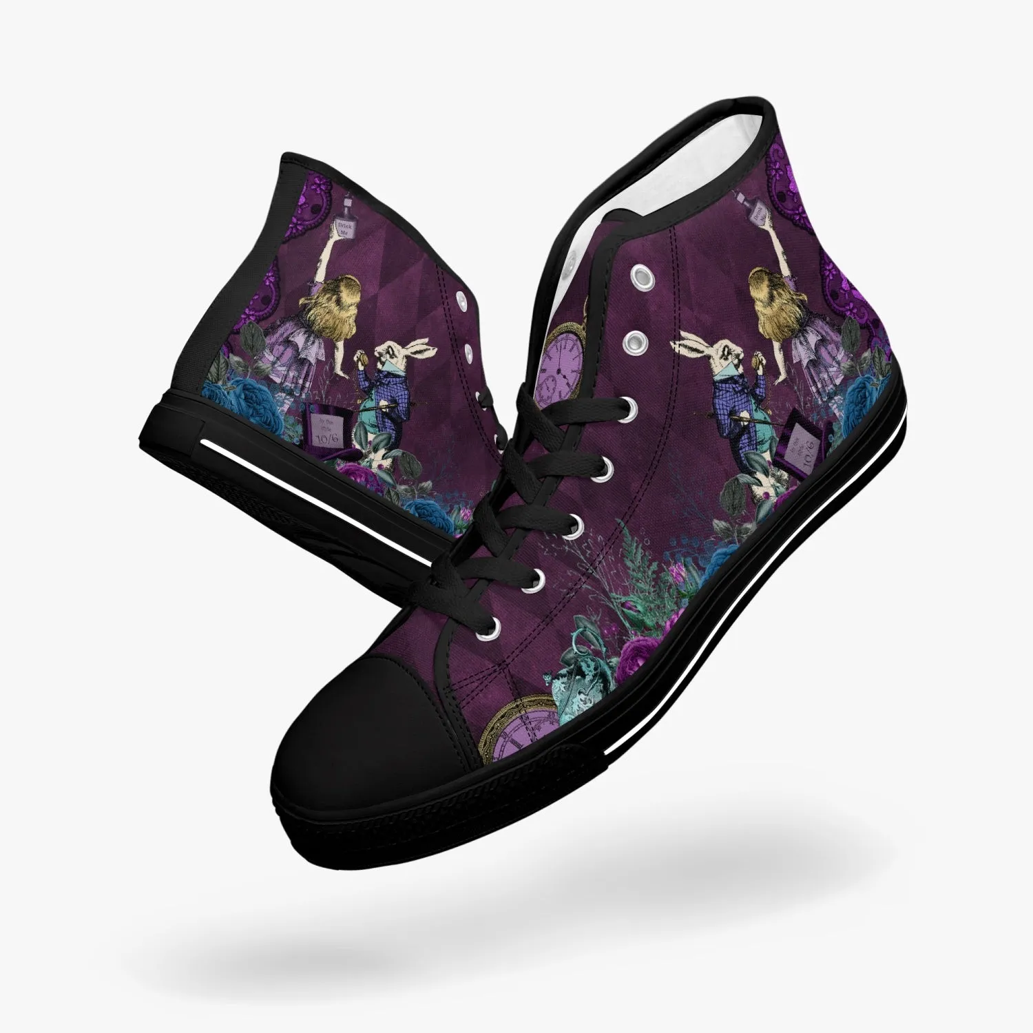 Alice in Wonderland Gothic high top womens sneakers  - The White Rabbit and Alice Pastel Goth sneakers (JPREG52)