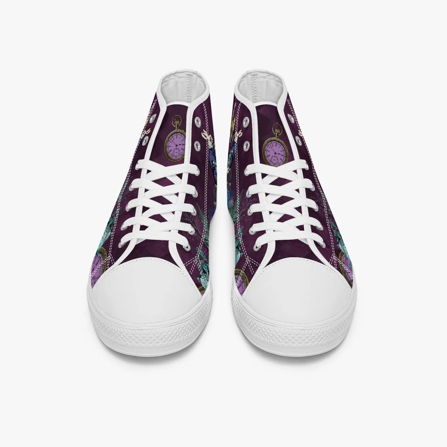 Alice in Wonderland Gothic high top womens sneakers  - The White Rabbit and Alice Pastel Goth sneakers (JPREG52)