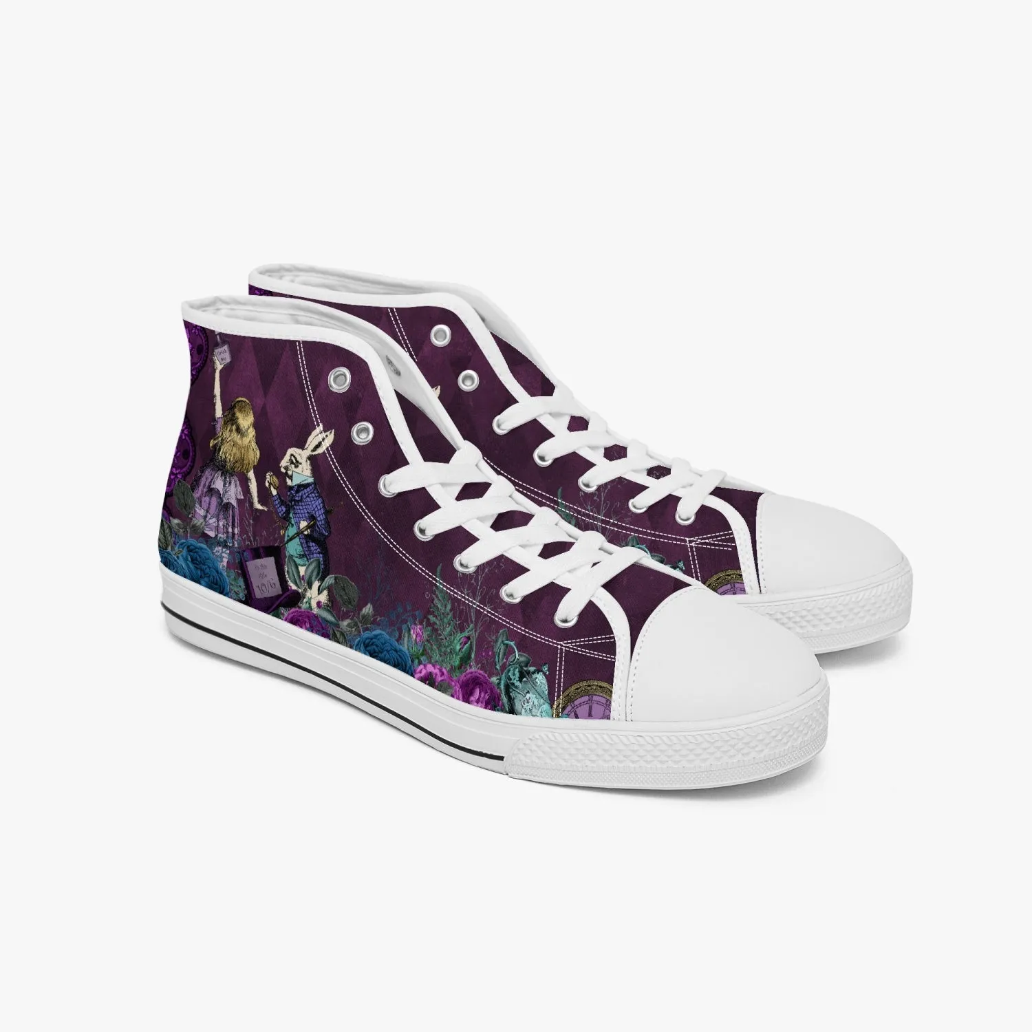 Alice in Wonderland Gothic high top womens sneakers  - The White Rabbit and Alice Pastel Goth sneakers (JPREG52)