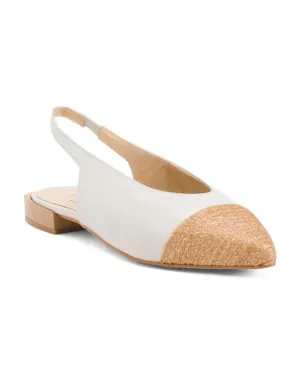 ANA PALMA Made In Spain Leather Flats With Raffia Toe