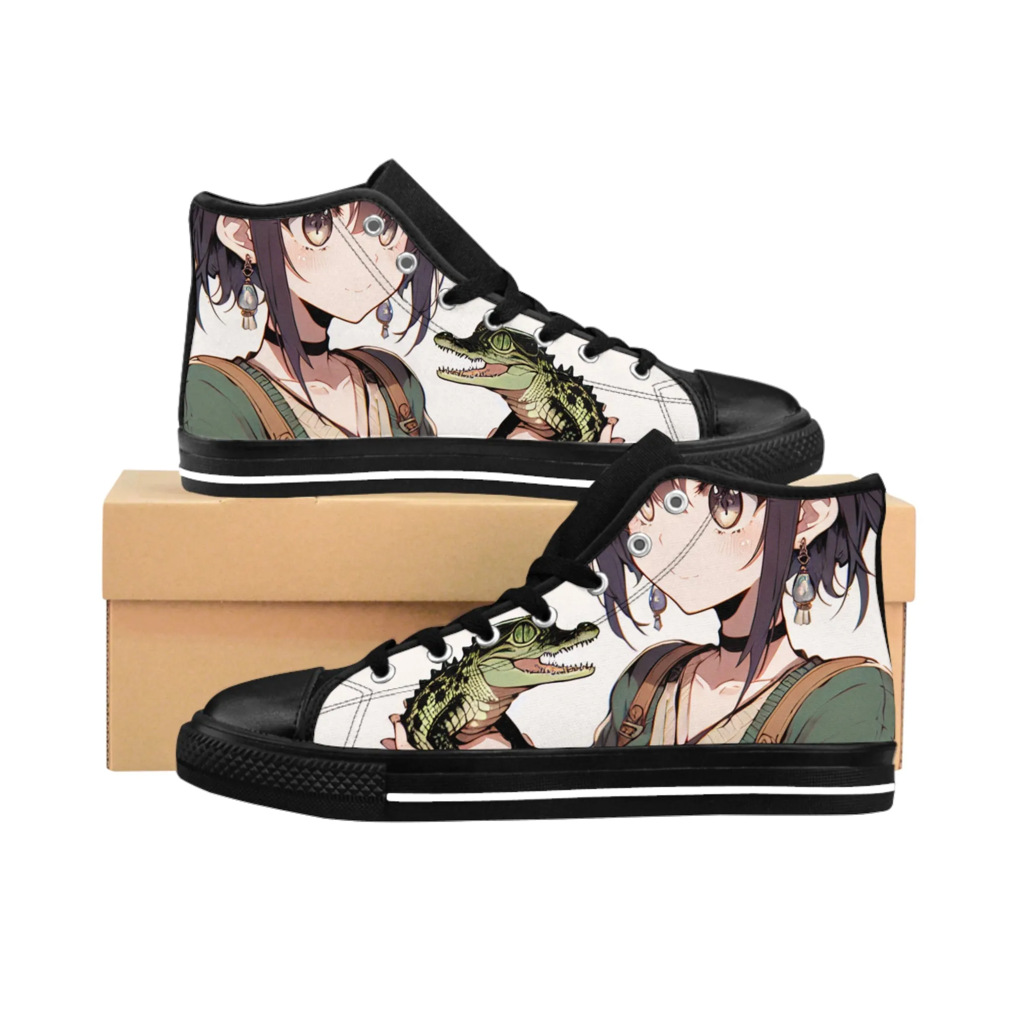 Anime Girl with Crocodile Women's Classic Sneakers