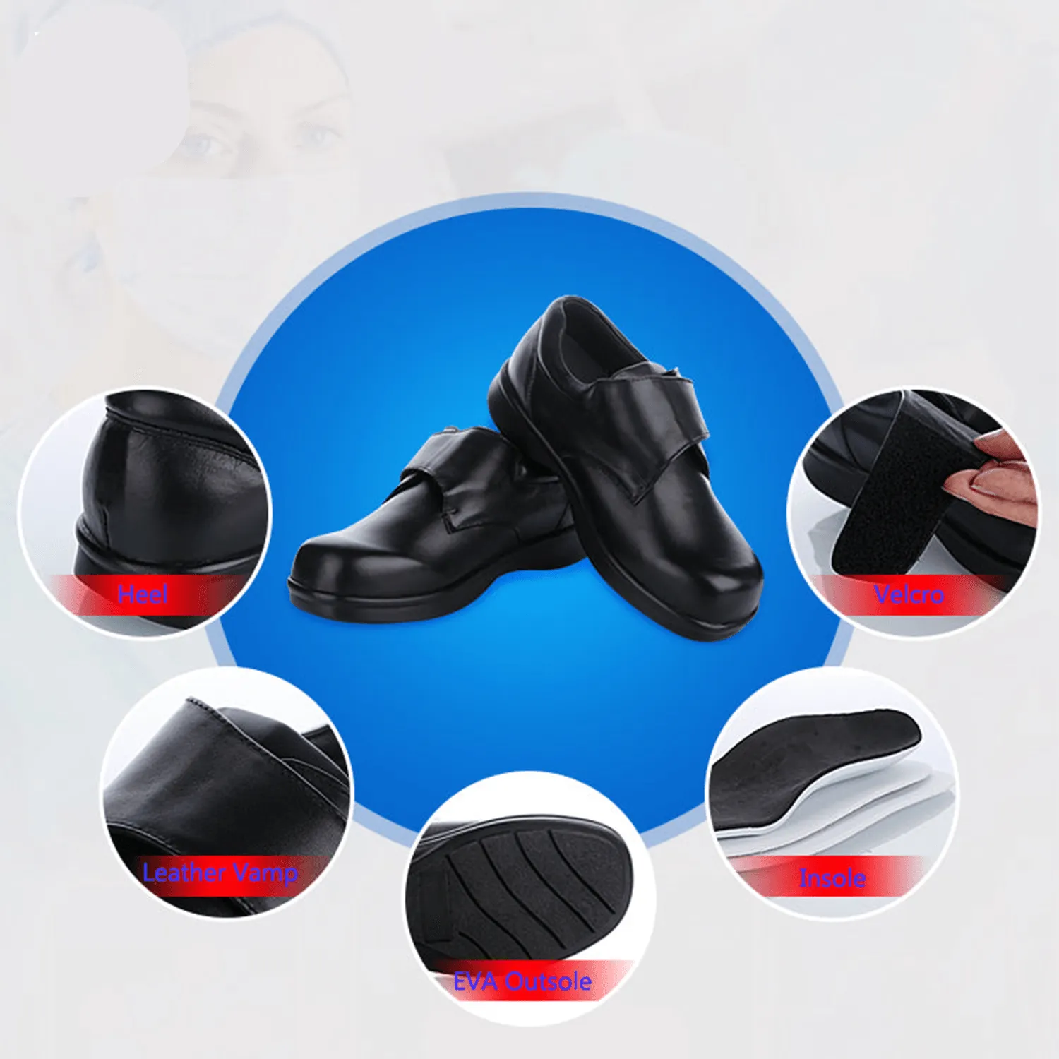 Black Leather Medical Grade Diabetic Footwear