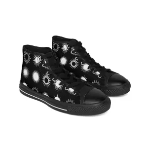 Black Sun White Pattern Women's Classic Sneakers