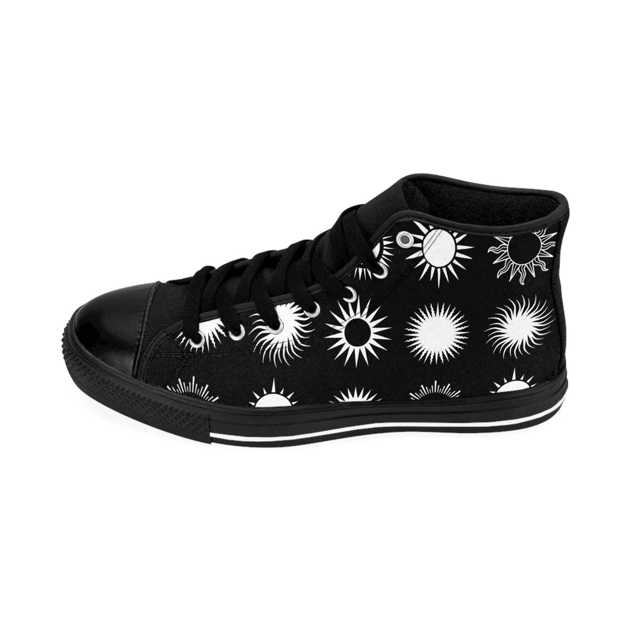 Black Sun White Pattern Women's Classic Sneakers