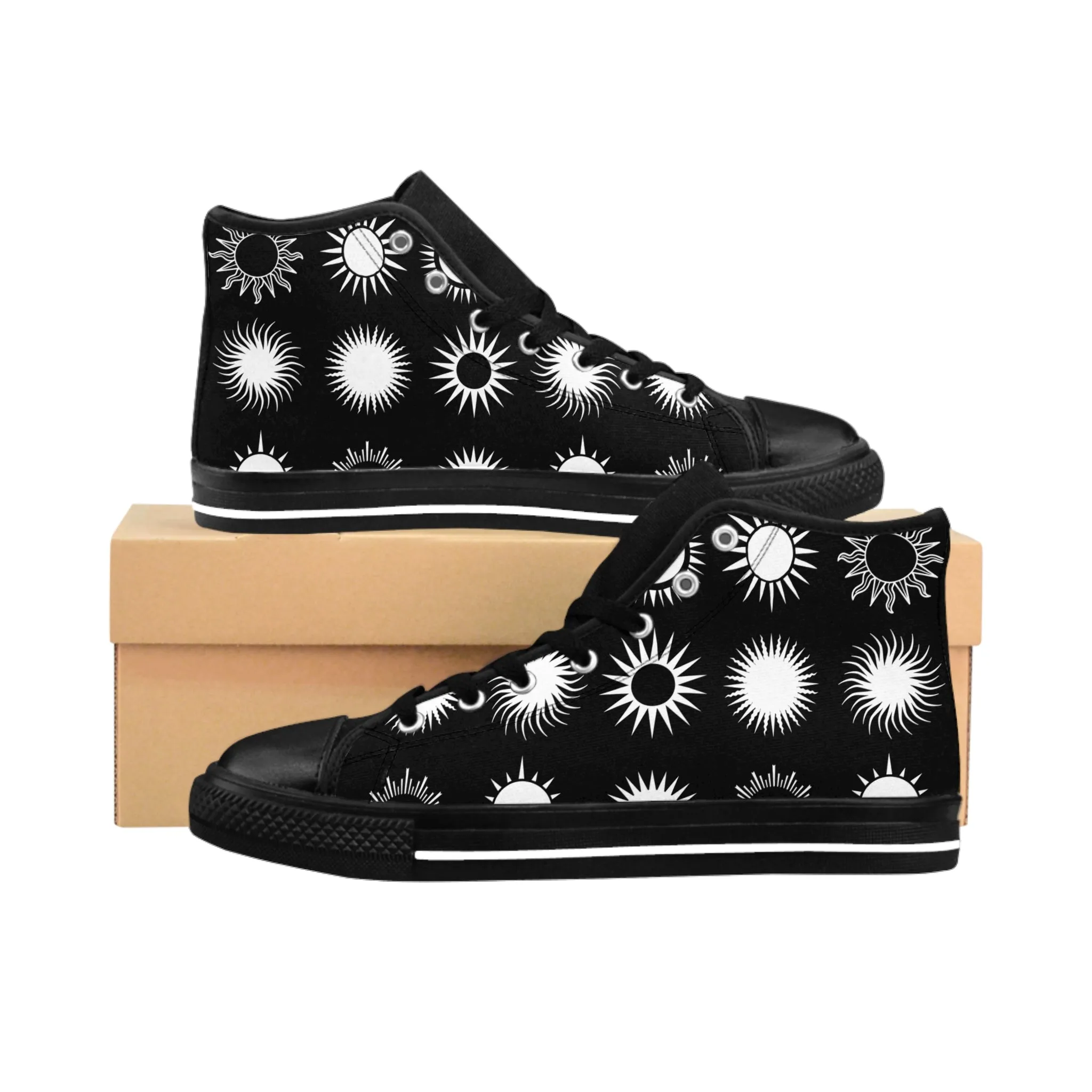Black Sun White Pattern Women's Classic Sneakers