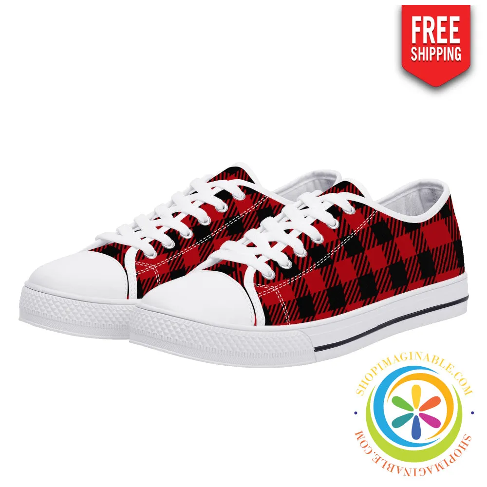 Classic Red Plaid Ladies Low Top Canvas Shoes