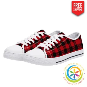 Classic Red Plaid Ladies Low Top Canvas Shoes