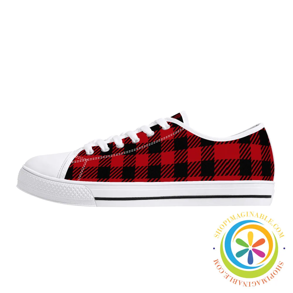 Classic Red Plaid Ladies Low Top Canvas Shoes