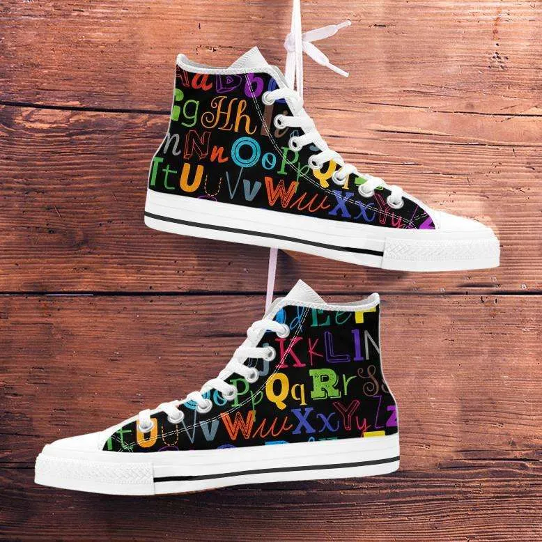 Colorful Alphabet Grade School Teacher Canvas High Top Shoes