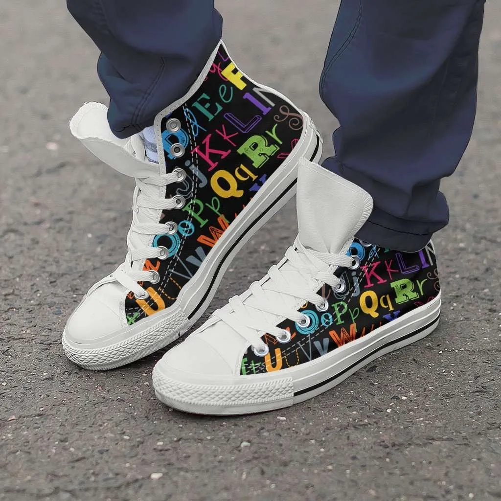 Colorful Alphabet Grade School Teacher Canvas High Top Shoes