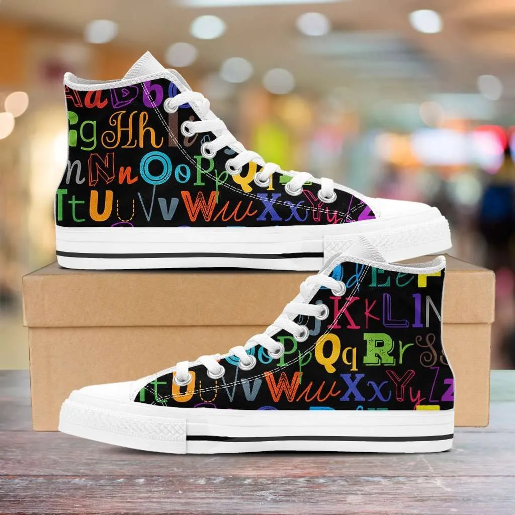 Colorful Alphabet Grade School Teacher Canvas High Top Shoes