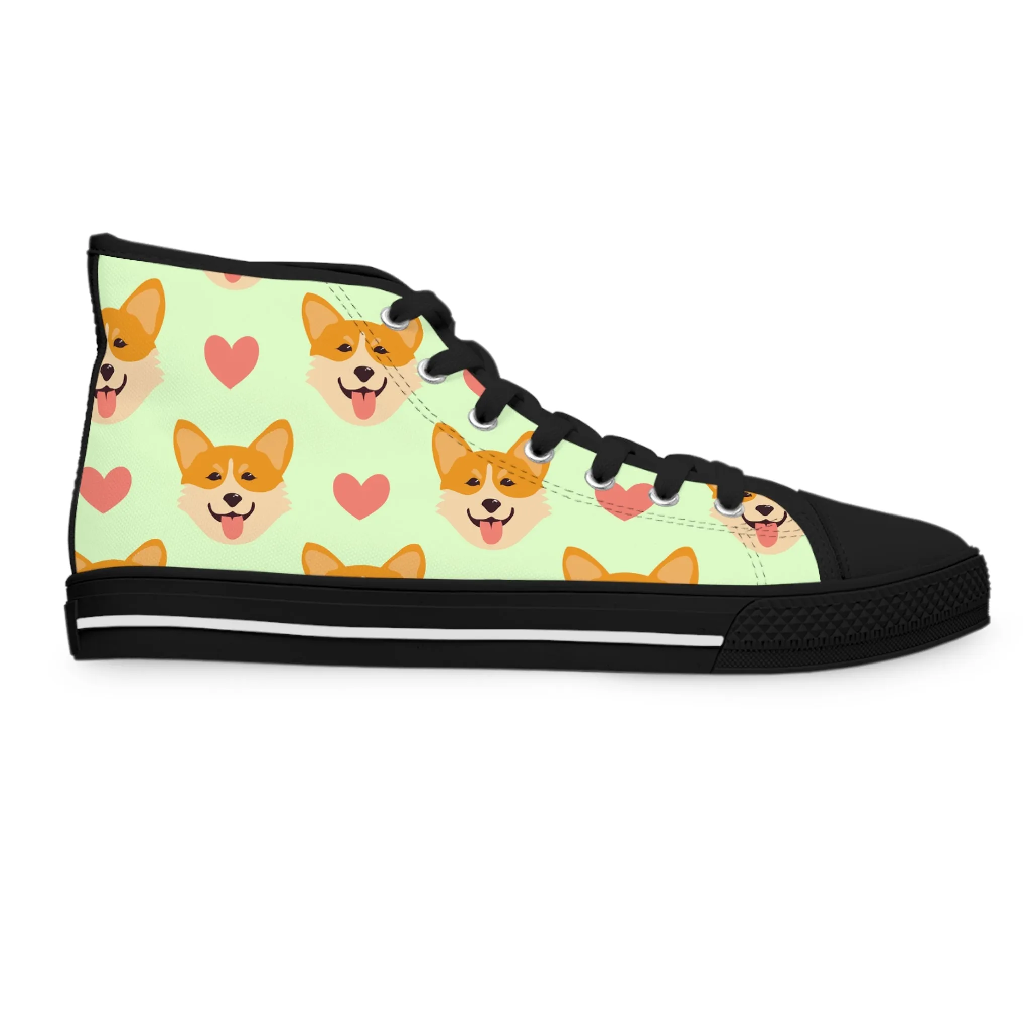 Corgi Dog with Hearts Women's High Top Sneakers
