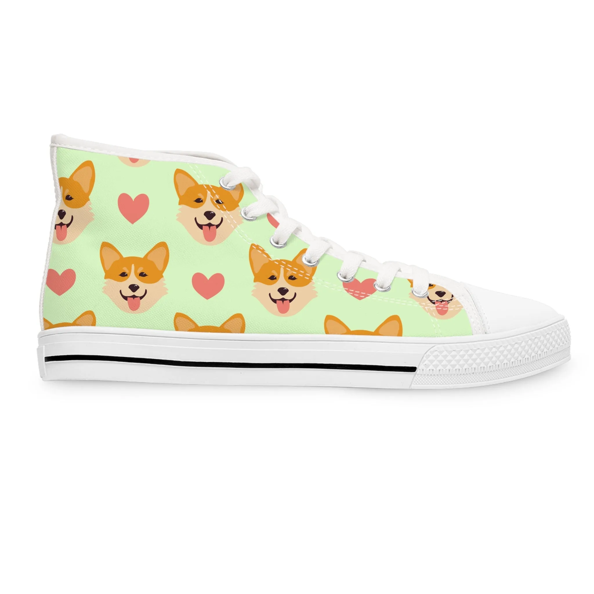 Corgi Dog with Hearts Women's High Top Sneakers