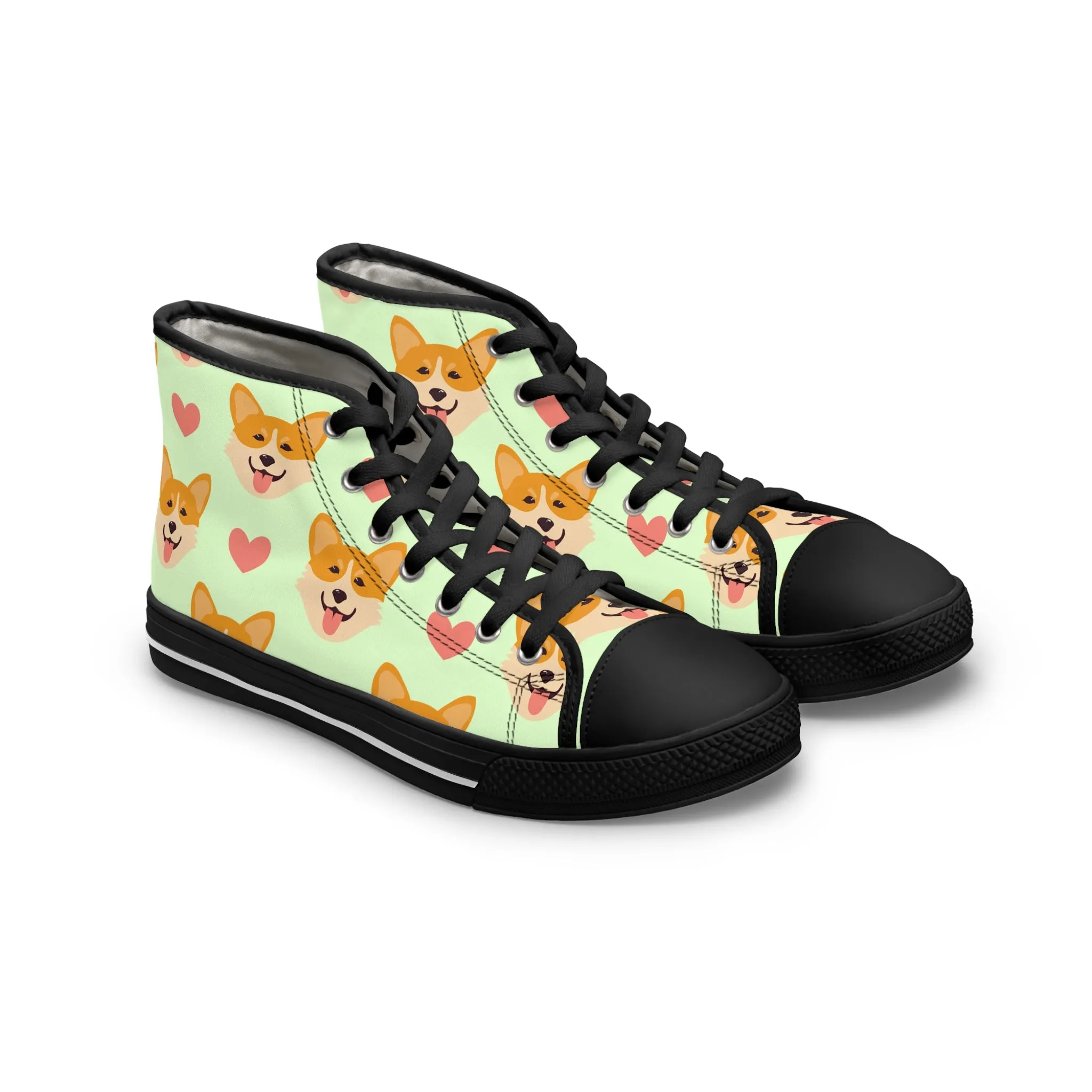 Corgi Dog with Hearts Women's High Top Sneakers