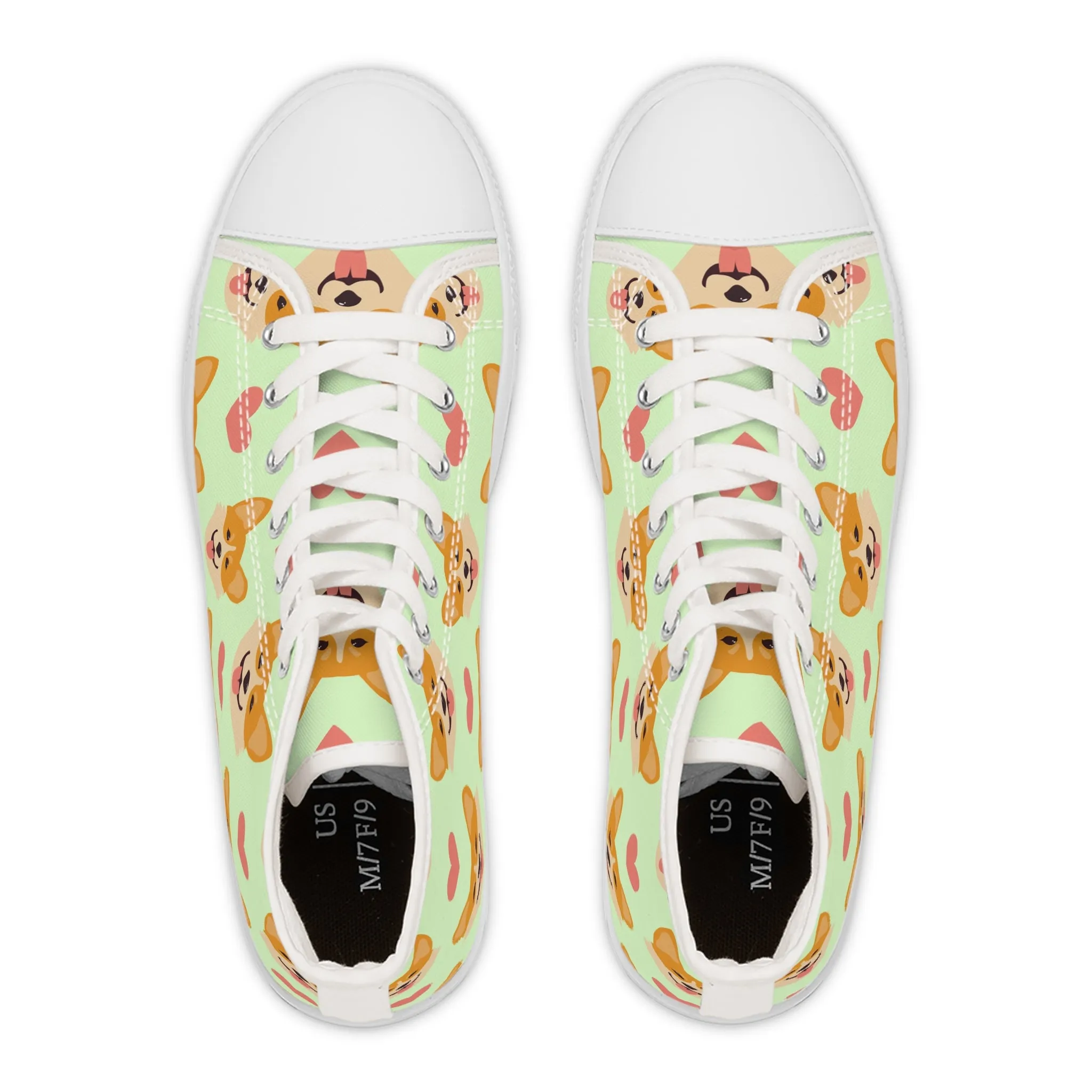 Corgi Dog with Hearts Women's High Top Sneakers