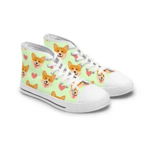 Corgi Dog with Hearts Women's High Top Sneakers