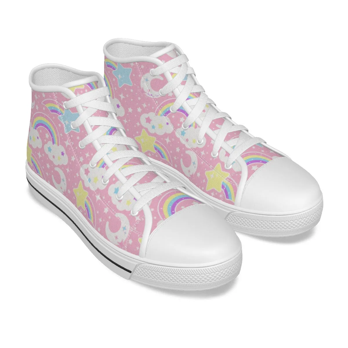 Dreamy Rainbow Women's High Top Cutie Canvas Shoes (Pink)