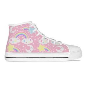 Dreamy Rainbow Women's High Top Cutie Canvas Shoes (Pink)