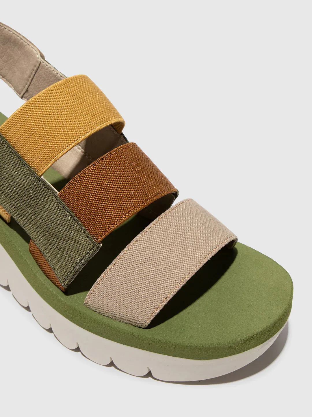 Fly London Yere847Fly Cloud Multicolour Army Green Strappy Wedge Made In Portugal