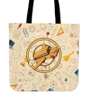 Flying School Bus Linen Tote Bag