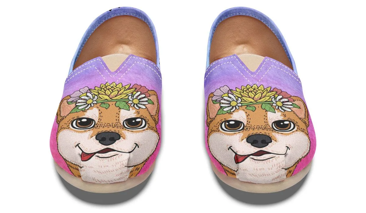 Fun Floral Shiba Inu Casual Shoes