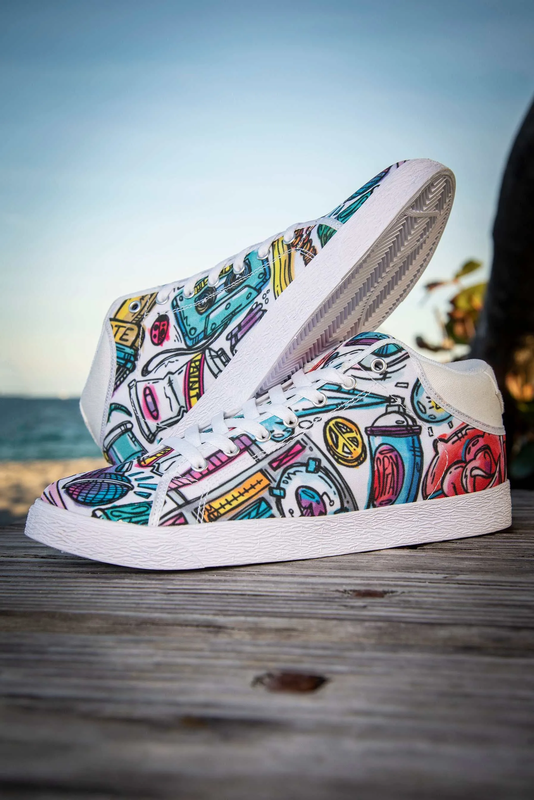 Funky Culture Pattern Canvas Mid Top Ladies Sneaker