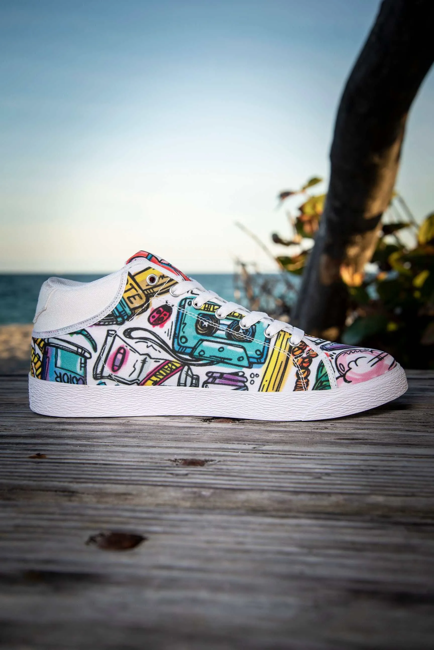 Funky Culture Pattern Canvas Mid Top Ladies Sneaker