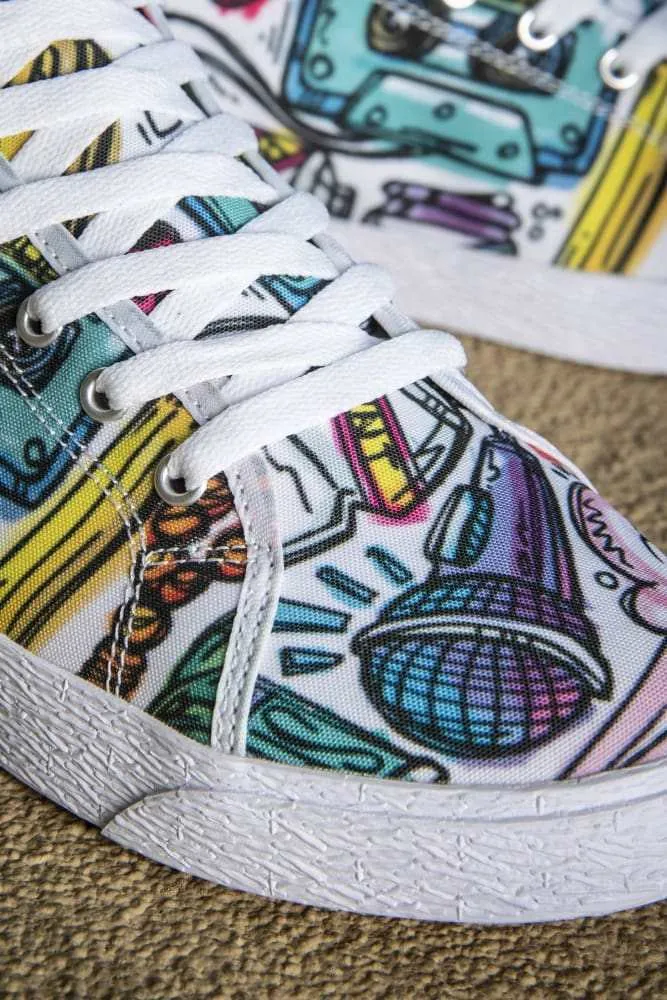 Funky Culture Pattern Canvas Mid Top Ladies Sneaker
