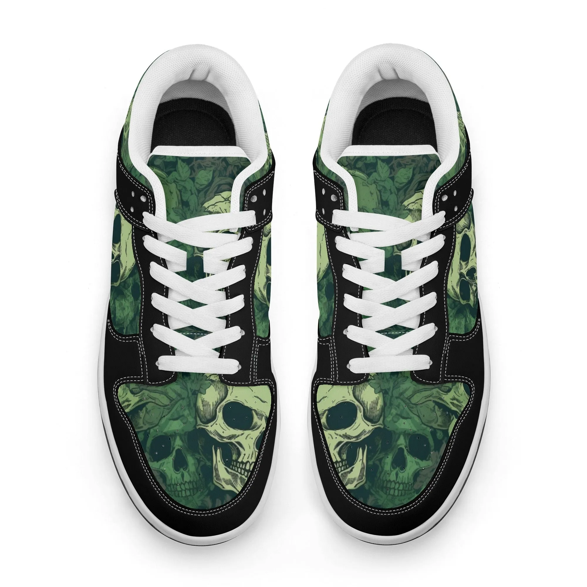 Green Skulls Dunk Low Top Leather Sneakers