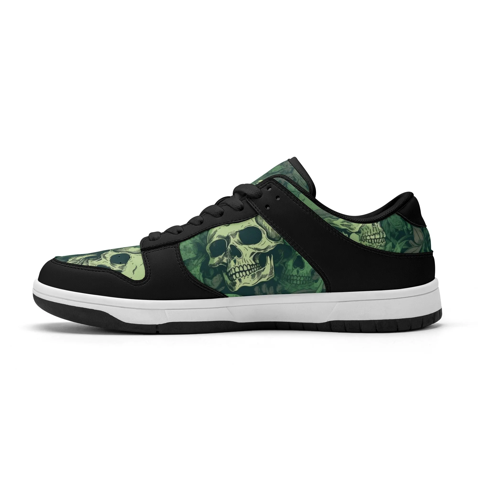 Green Skulls Dunk Low Top Leather Sneakers