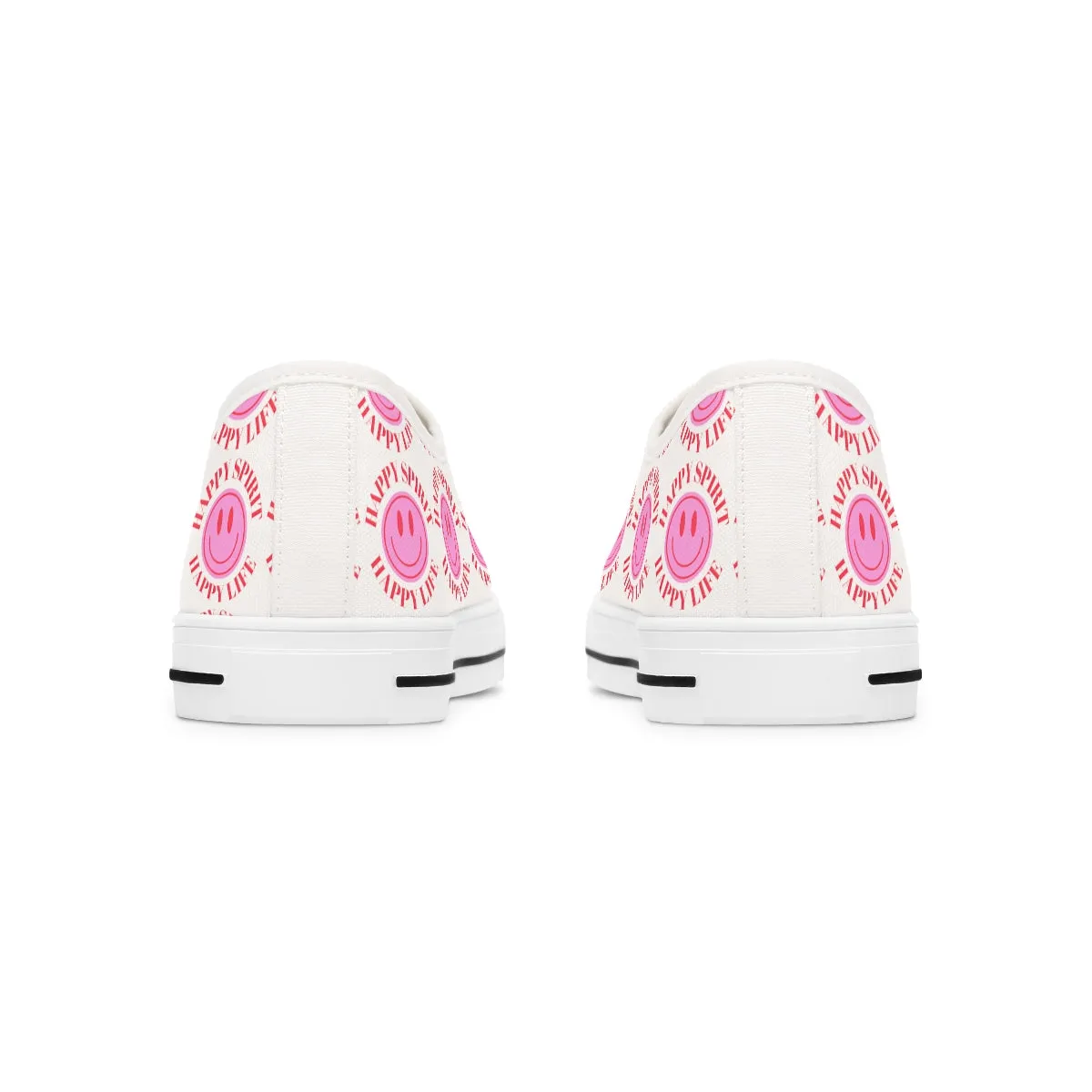 Happy Spirit Happy Life Pink Smile Sneakers, Smile Canvas Low Top Shoes for Women, Vsco Girl Shoes, Tumblr Shoes, White Pink Red Shoes