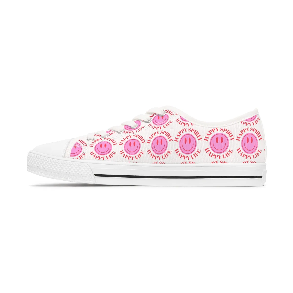 Happy Spirit Happy Life Pink Smile Sneakers, Smile Canvas Low Top Shoes for Women, Vsco Girl Shoes, Tumblr Shoes, White Pink Red Shoes