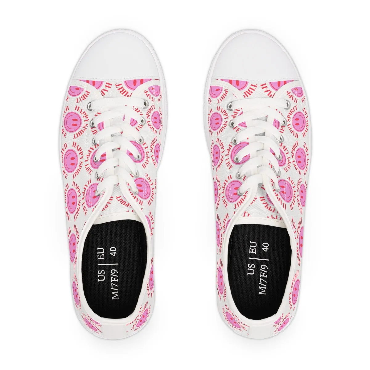 Happy Spirit Happy Life Pink Smile Sneakers, Smile Canvas Low Top Shoes for Women, Vsco Girl Shoes, Tumblr Shoes, White Pink Red Shoes