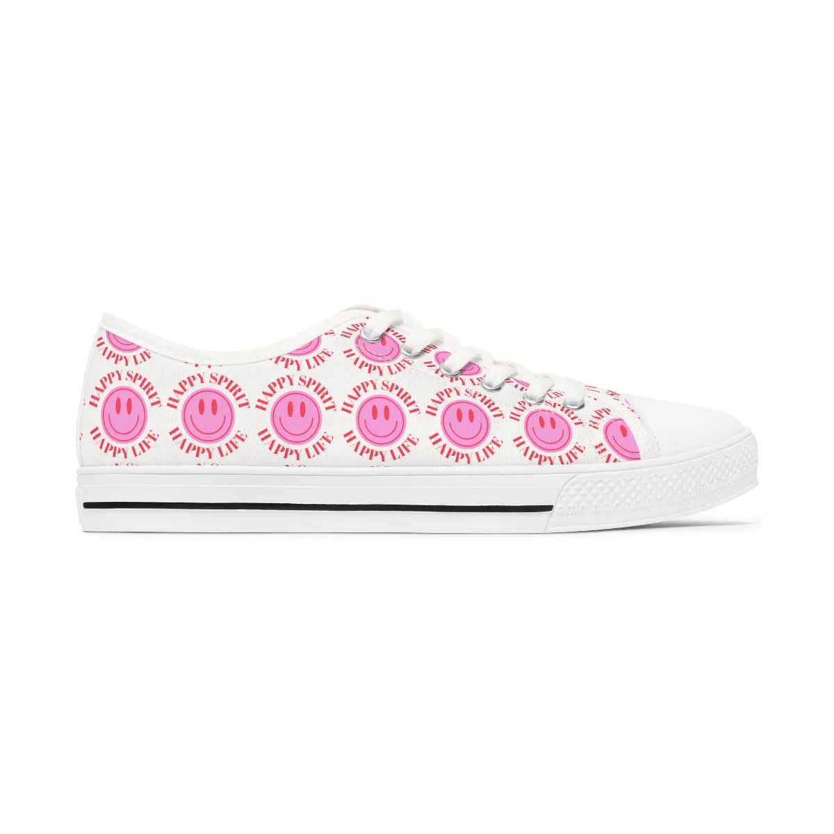 Happy Spirit Happy Life Pink Smile Sneakers, Smile Canvas Low Top Shoes for Women, Vsco Girl Shoes, Tumblr Shoes, White Pink Red Shoes