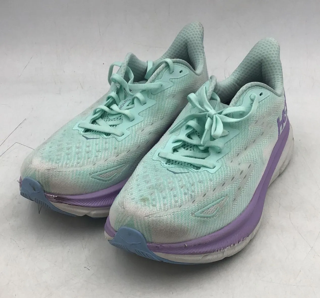 Hoka One One Women's Clifton 9 Wide 1132211 Aqua Purple Athletic Shoes - Sz 11D