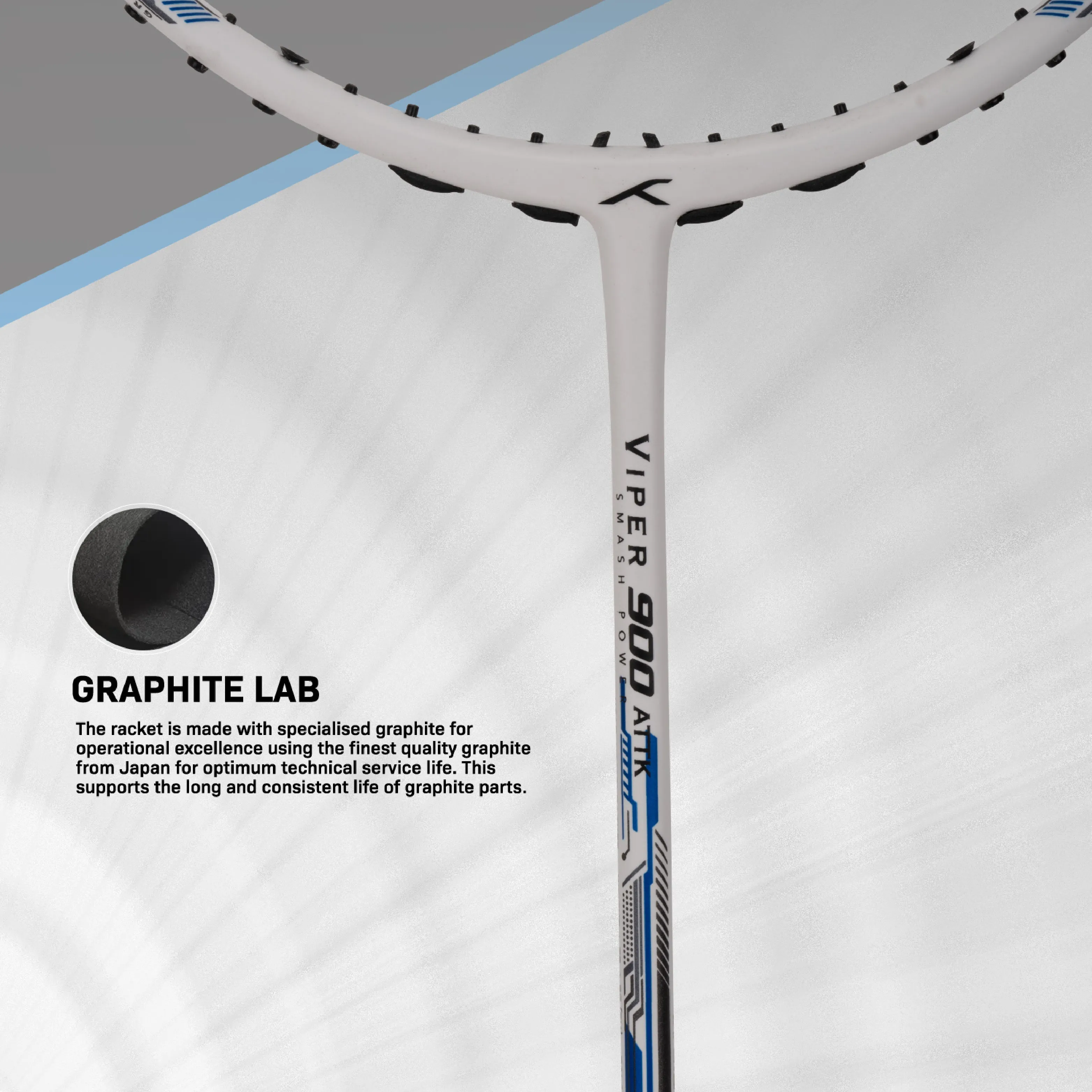 Hundred VIPER 900 Strung Badminton Racquet (White / Blue)