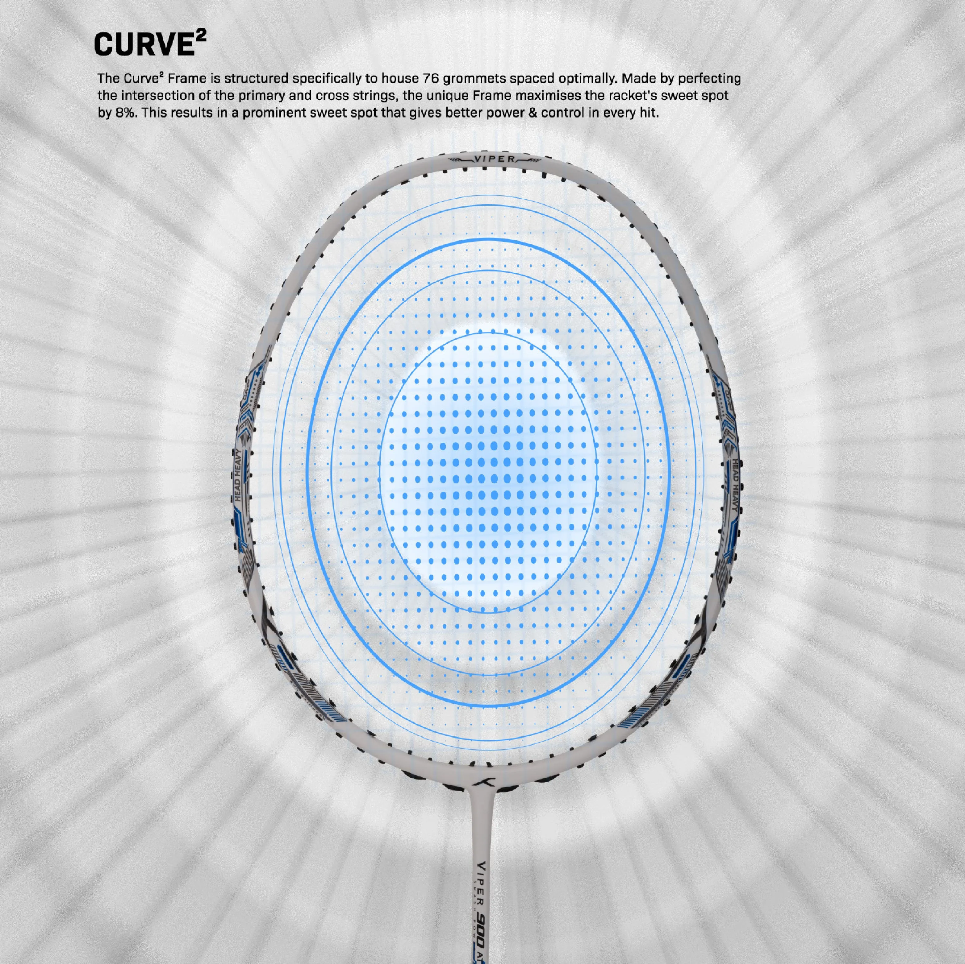 Hundred VIPER 900 Strung Badminton Racquet (White / Blue)