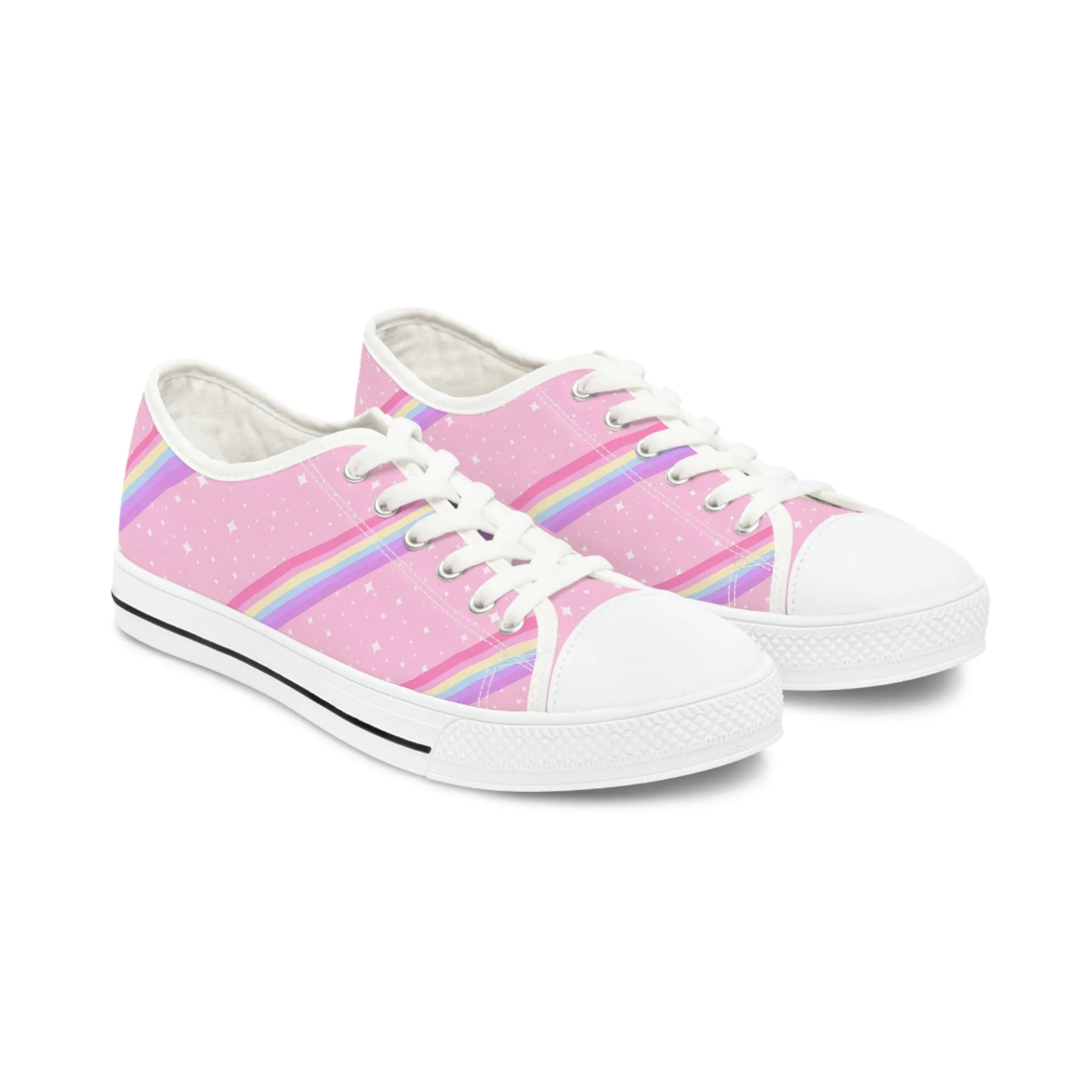 Kawaii Sparkle Cake Rainbow Beam Women's Low Top Sneakers