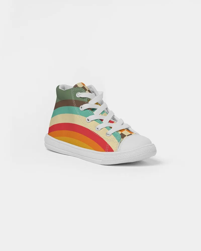 Kids 70s Vintage Style Rainbow Checker Hightop Canvas Shoes
