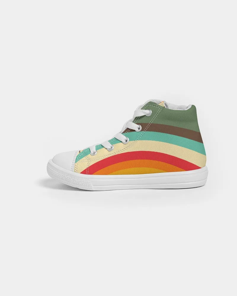 Kids 70s Vintage Style Rainbow Checker Hightop Canvas Shoes