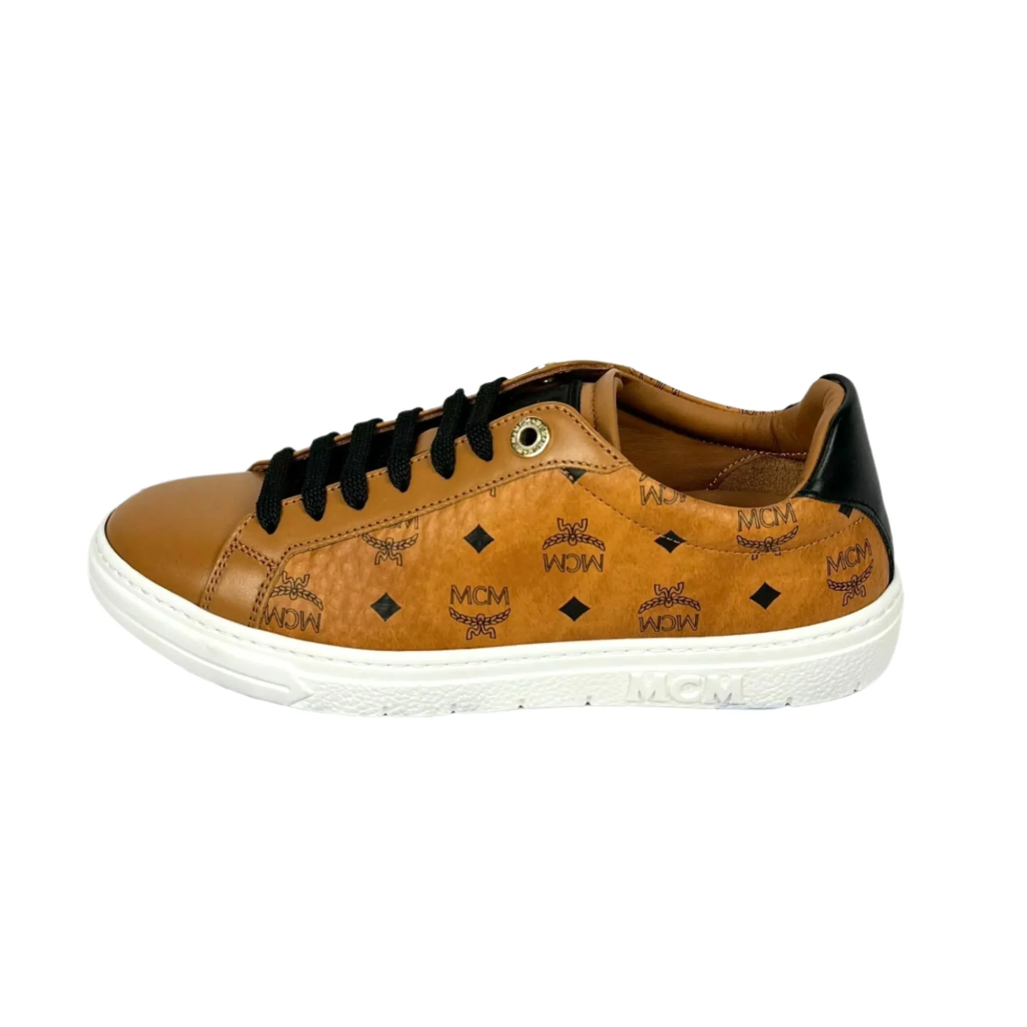 MCM Womens Terrain Derby Visetos Cognac Low Top Sneakers