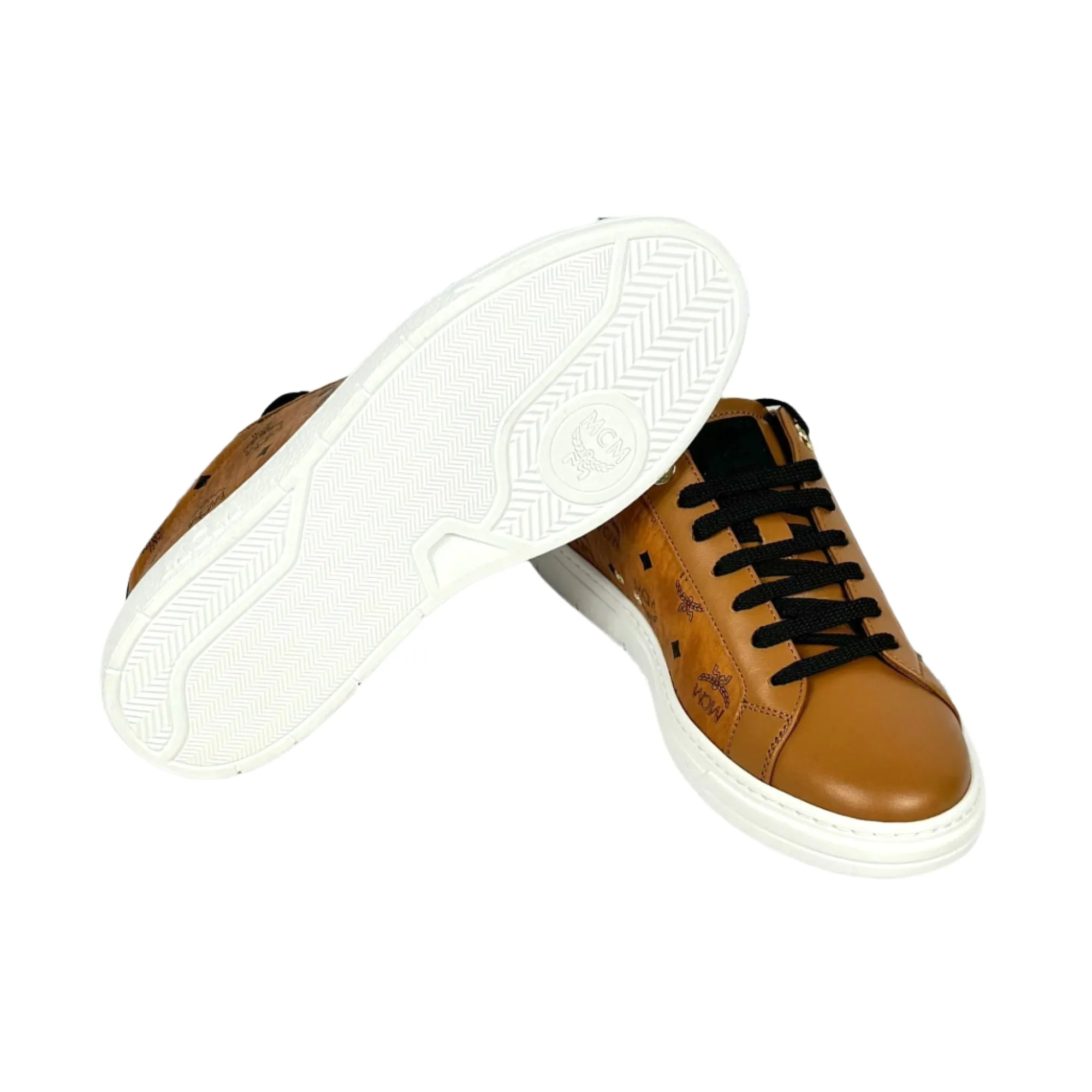 MCM Womens Terrain Derby Visetos Cognac Low Top Sneakers