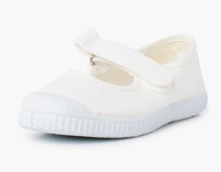 Merceditas Rubber Toe Adhesive Closure - White